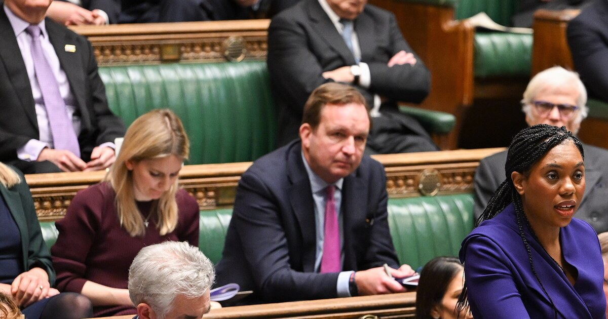 YouGov poll: Kemi Badenoch speaking in the House of Commons, February 2025 archive photo