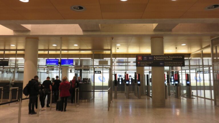 Passport control at Zurich Airport in2018, before EES, archive landscape photograph