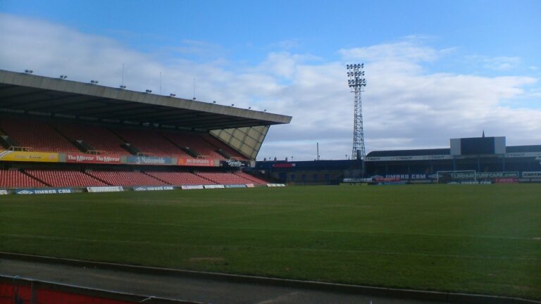 Empty football pitch and stands at Windsor Park, archive venue photograph