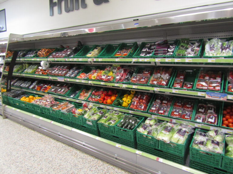 Fruit and vegetable display in a Co-op supermarket in Cromer