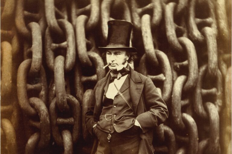Isambard Kingdom Brunel standing beside the Great Eastern's launching chains