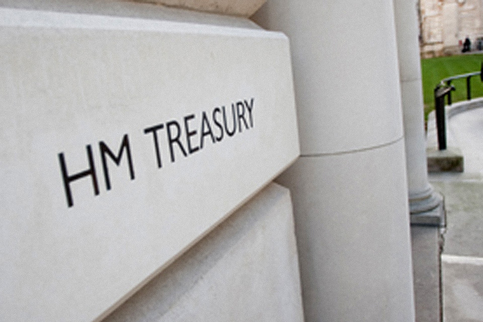 The HM Treasury building, which announced the AI Biosecurity Lab funding package