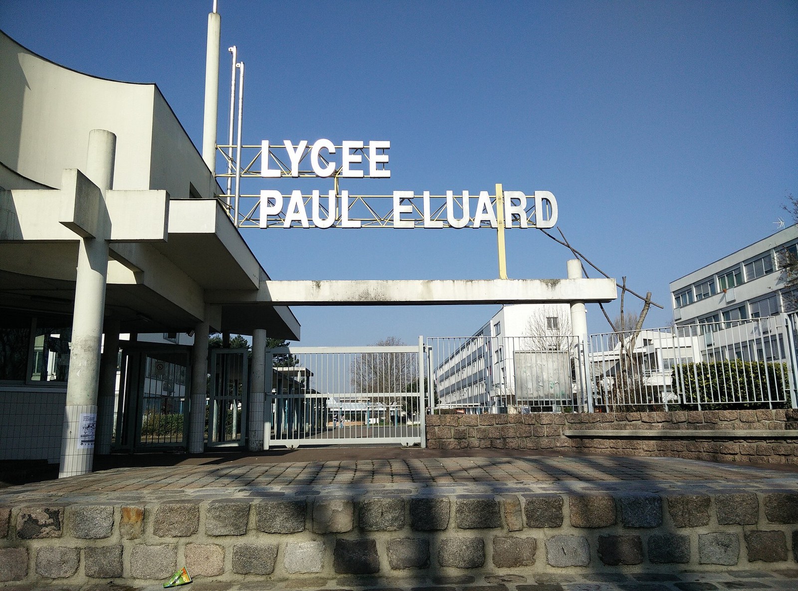 Entrance of Lycée Paul-Éluard in Saint-Denis, where the France student protests drew a crowd
